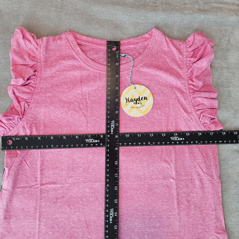 Hayden L.A Women's Pink Ruffle Cap Short Sleeve Tie Tape Side Top NWT Small - Picture 9 of 14